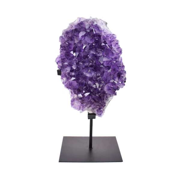 Raw 23cm piece of natural amethyst gemstone. The Amethyst comes with a black, metallic base.