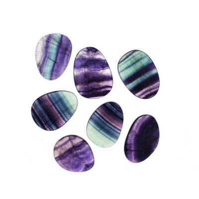 Natural, polished Fluorite palm stones, displaying vivid purple and green zoning. The size ranges from 4.0cm to 4.5cm, ideal for meditation, energy protection or as a decorative and collectible piece.