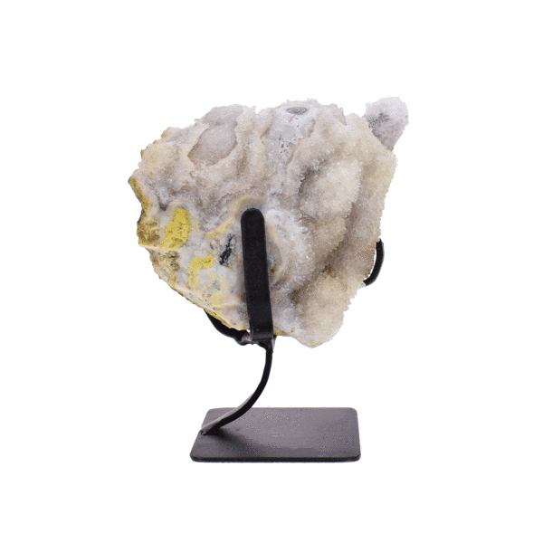 A unique natural piece of chalcedony stalactite, with tiny, shiny crystal quartz.