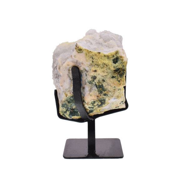 A unique natural piece of chalcedony stalactite, with tiny, shiny crystal quartz.