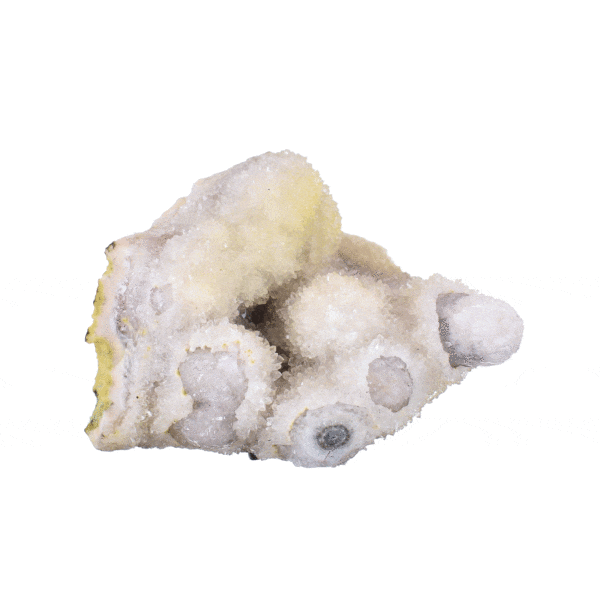 A unique natural piece of chalcedony stalactite, with tiny, shiny crystal quartz.